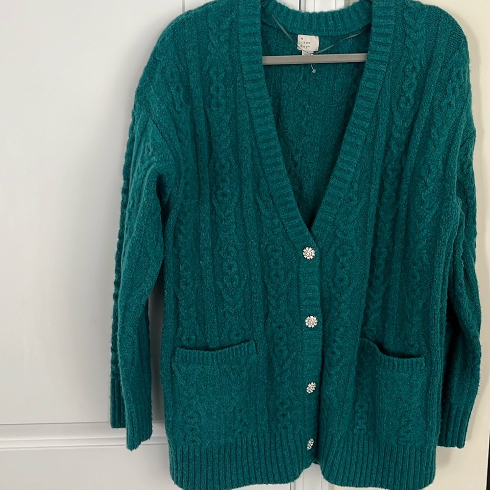 Target green cardigan sweater with rhinestone buttons